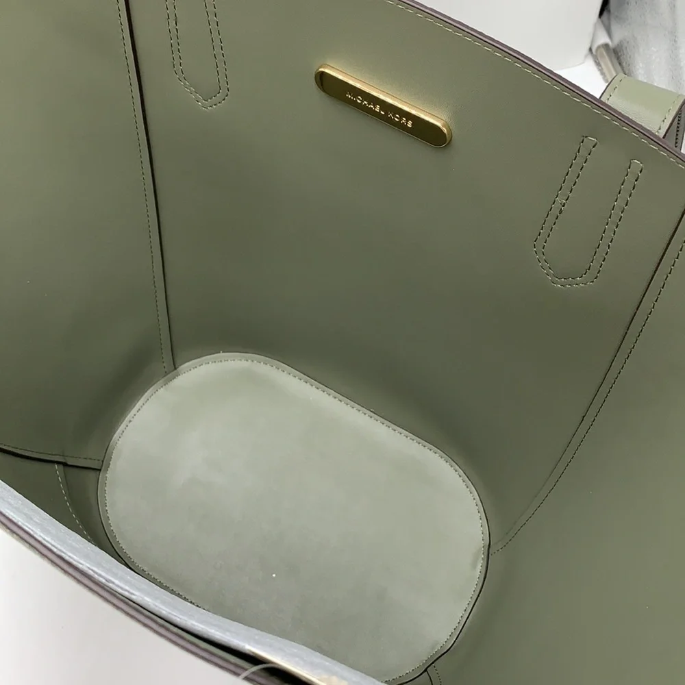 MICHAEL KORS PORTIA LARGE TOTE ARMY GREEN COLOR PEBBLED LEATHER/SUEDE - Picture 13 of 16